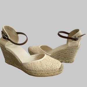 Sam Edelman for AE Natural Ivory Cotton Crochet Espradille Wedge Sandal- Sz- 9